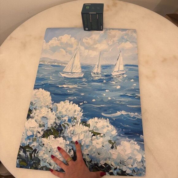 NWT Ocean with Sailboat and white Hydrangeas Art Pint Poster - Picture 8 of 10